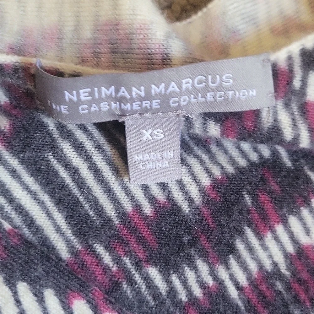 Neiman Marcus Cashmere Collection Magenta Aztec Cardigan